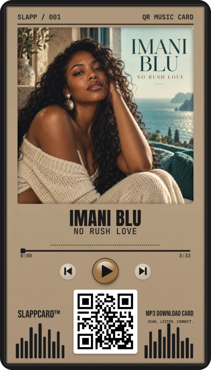 Sample card: IMANI BLU · No Rush Love