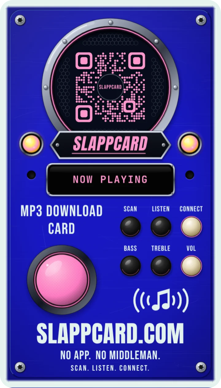 Back of Slappcard’s Spooky Slapps 1 card with the QR code that opens the music