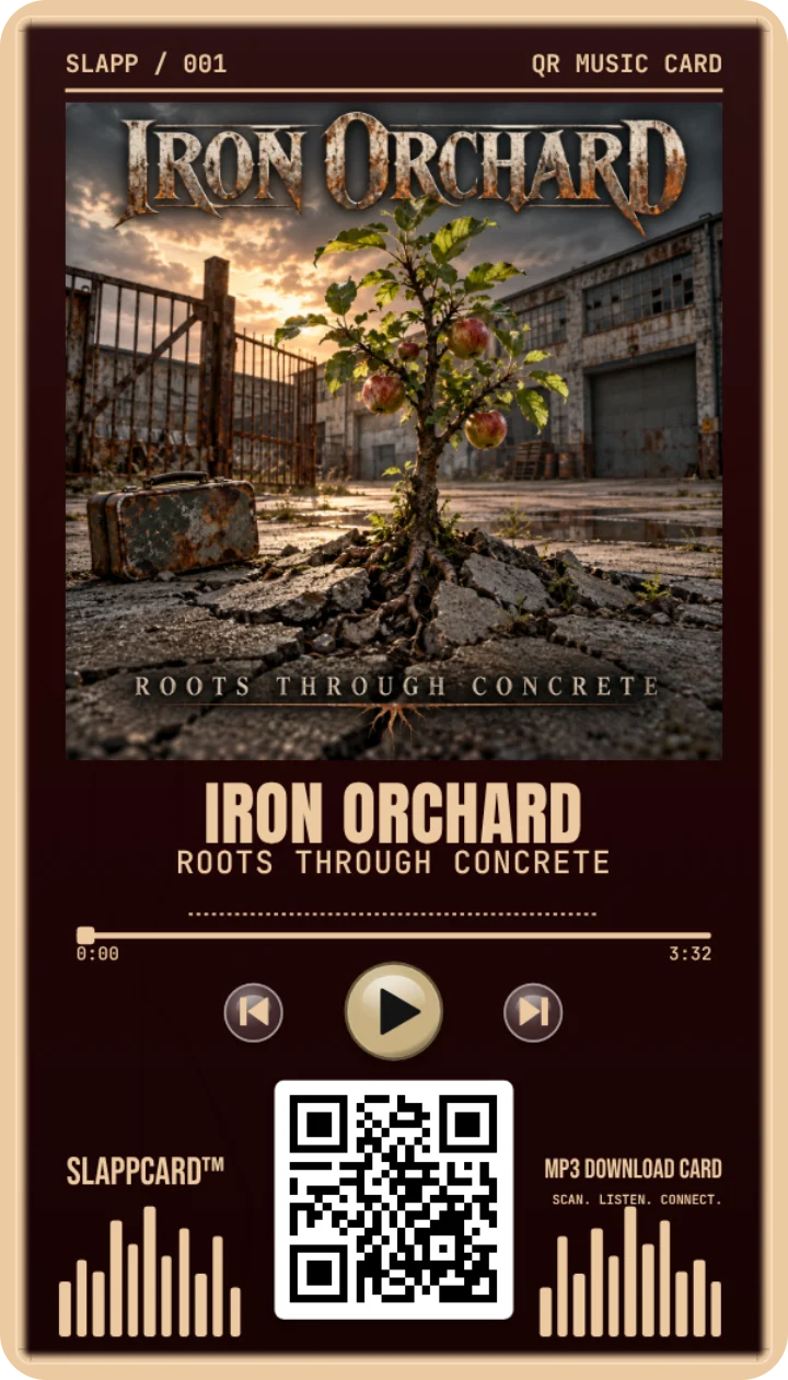 Sample card: IRON ORCHARD · Roots Through Concrete