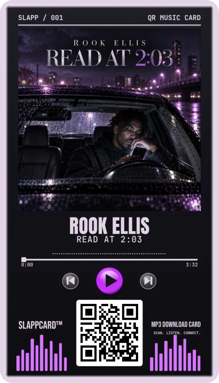 Sample card: ROOK ELLIS · Read at 2:03