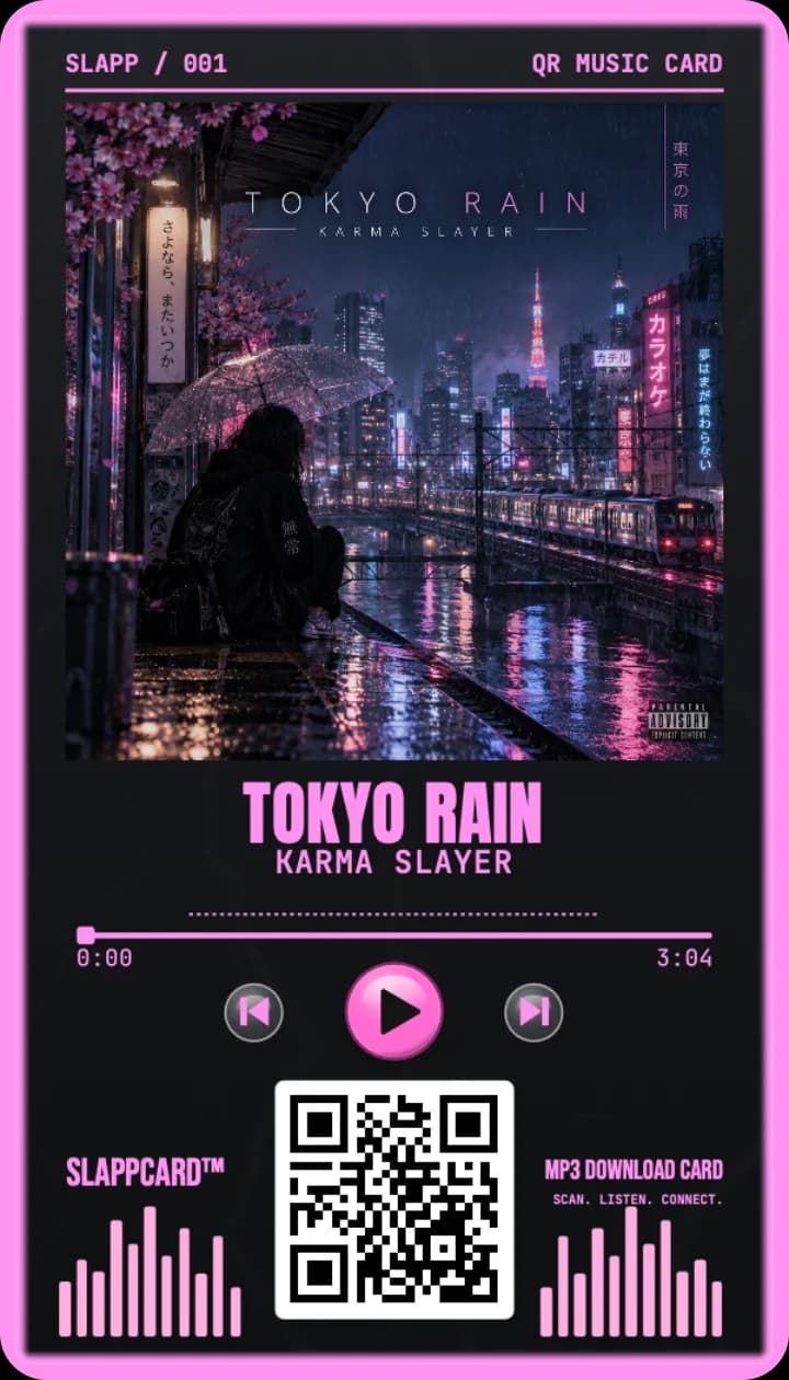 Front of Tokyo Rain’s Karma Slayer music download card