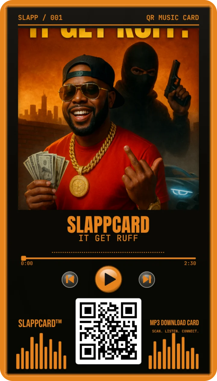 Sample card: SLAPPCARD · IT GET RUFF