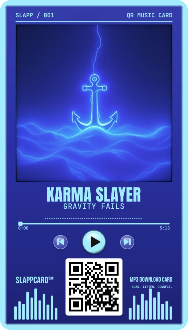 Sample card: Karma Slayer · GRAVITY FAILS