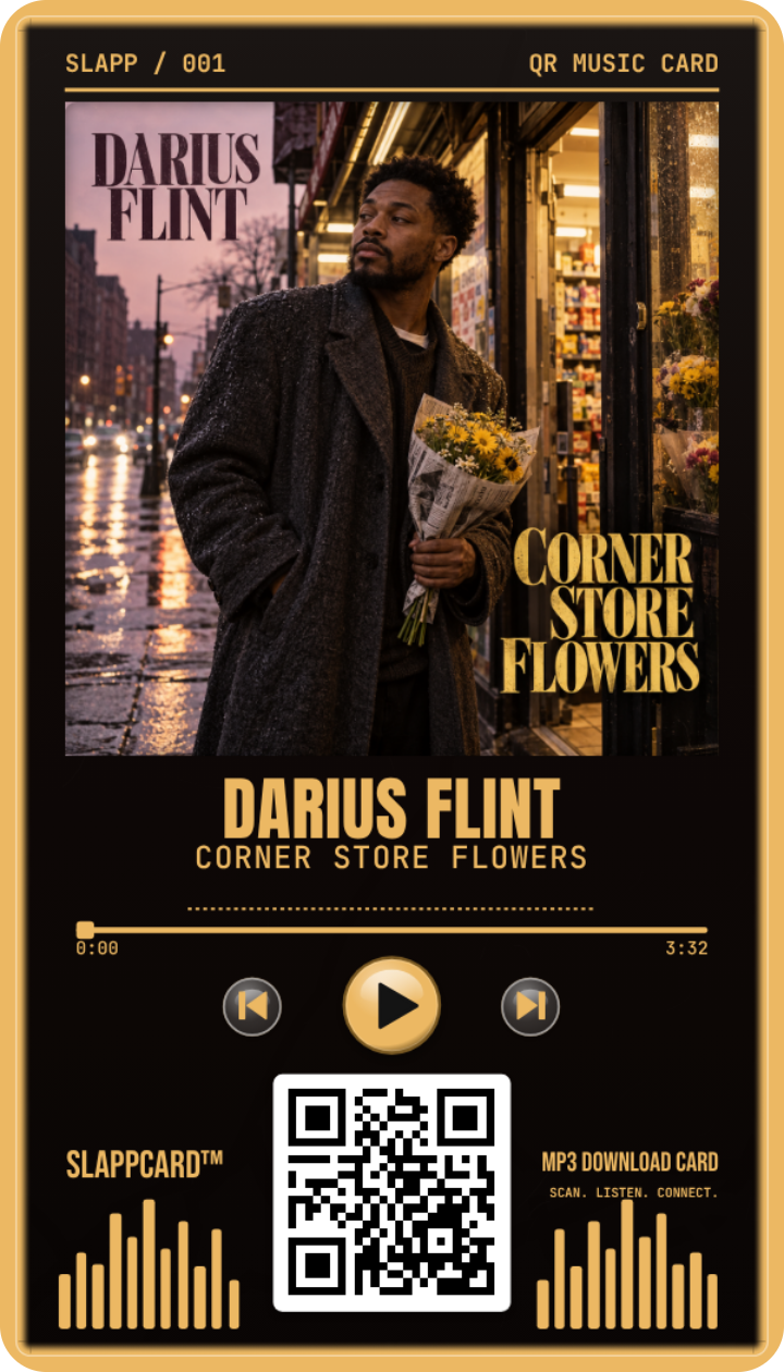 DARIUS FLINT: Corner Store Flowers, front of a Slappcard