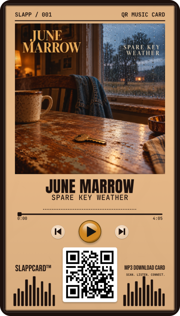 JUNE MARROW: Spare Key Weather, front of a Slappcard