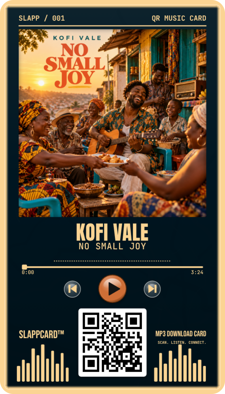KOFI VALE: No Small Joy, front of a Slappcard