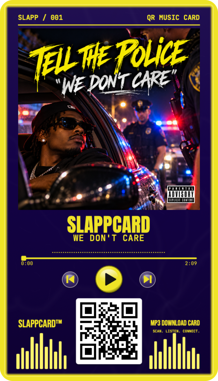 SLAPPCARD: WE DON'T CARE, front of a Slappcard